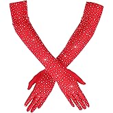 Yolev Lace Gloves Rhinestone Sheer Gloves Sparkly Glitter Fishnet Glove Long Mesh Arm Sleeve Tulle Glove Halloween Wedding