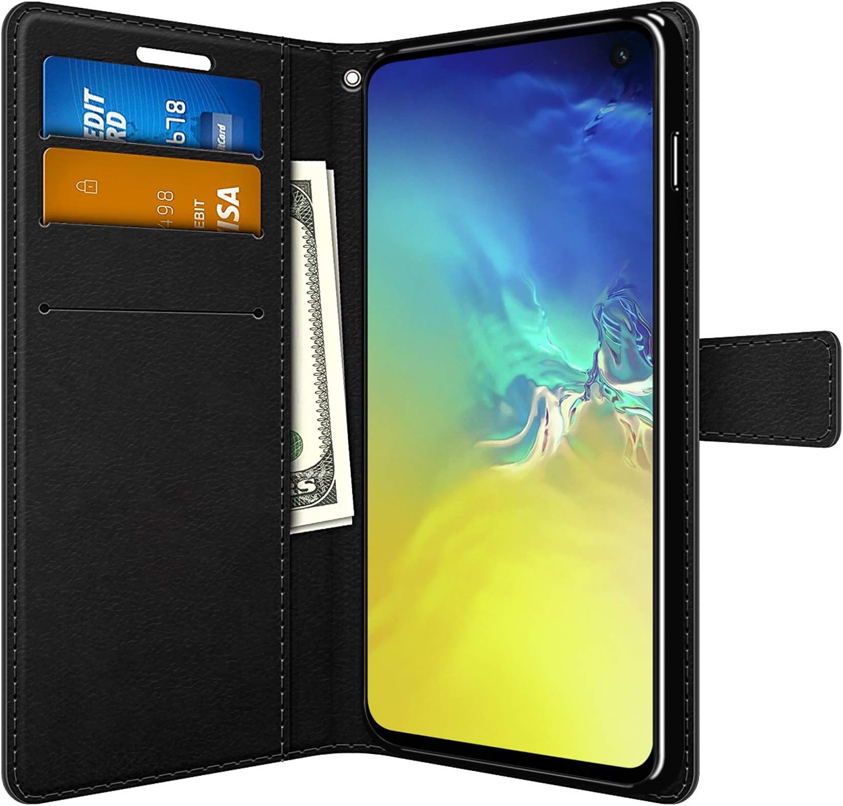 FOSO PU Leather Magnetic Flip Cover Wallet Back Cover Case for Samsung Galaxy S10e 2019 (Pu Leather Black)