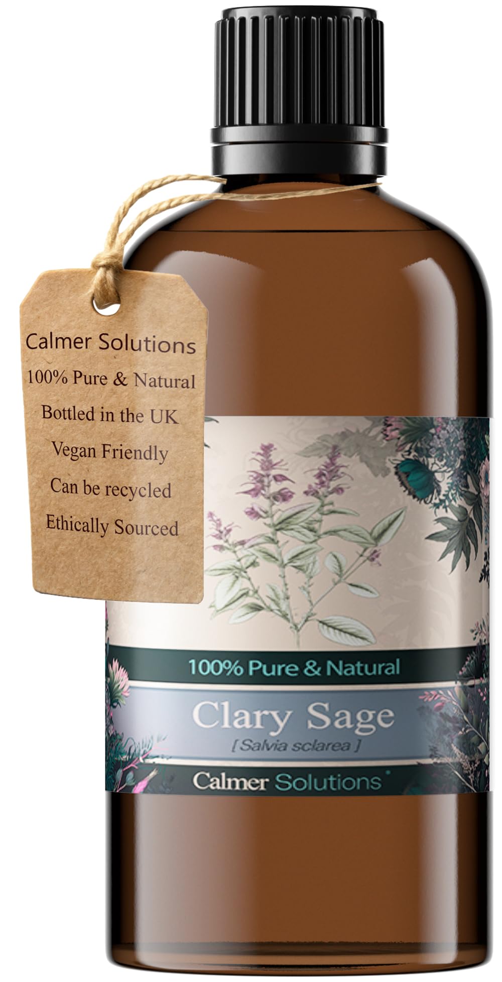 Calmer Solutions | Clary Sage - 100ml | Depression, Stress, Aches | Pure 100% UK Sourced Natural Essential Oils | Professional or Home use | Diffusers, Humidifiers, Candles & More