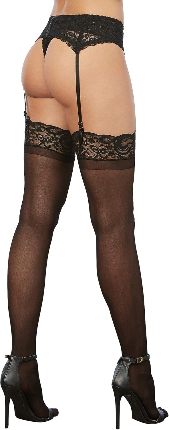 Dreamgirl Women's Lace Top Sheer Thigh-High Stockings: Adult Exotic Hosiery: Clothing