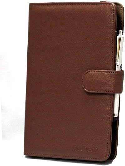 Navitech Brown Leather Book Folio Case Cover Stylus Pen for Kindle Fire HD 7"