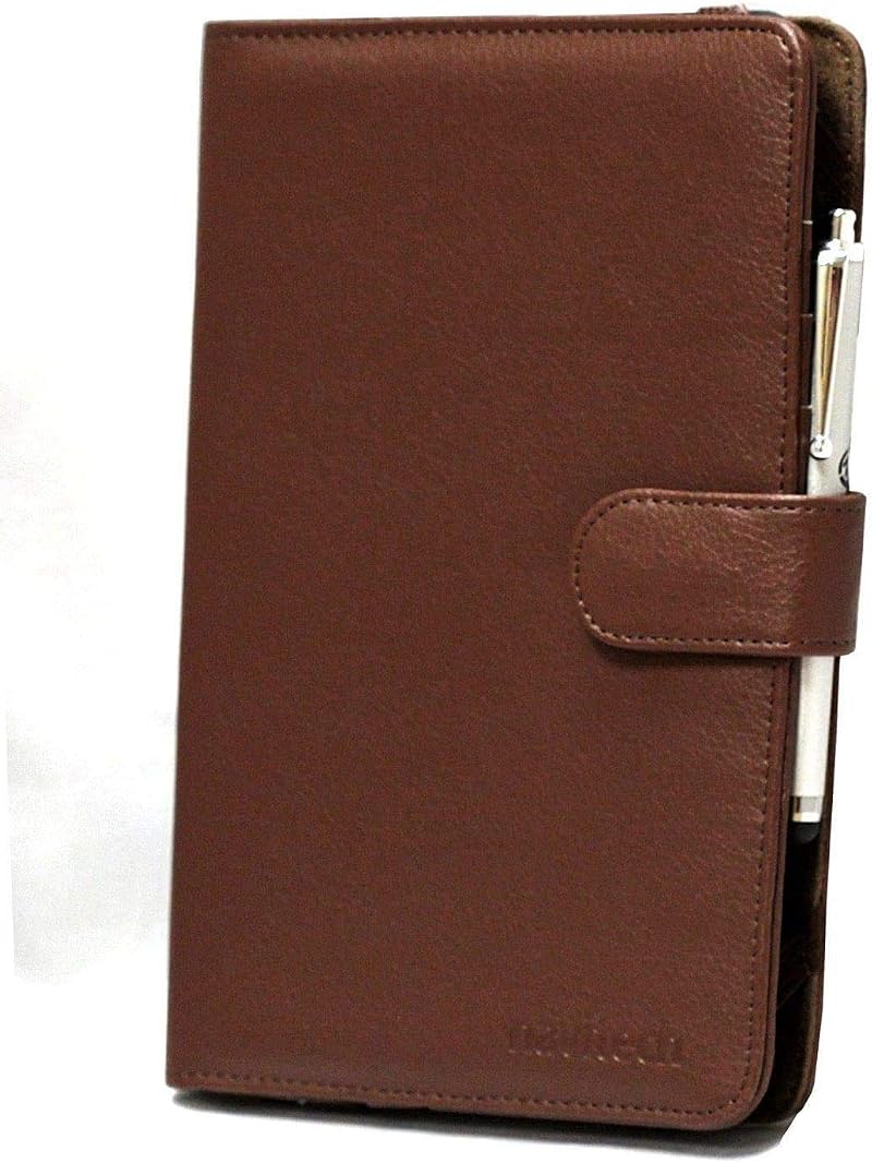 Navitech Brown Leather Book Folio Case Cover Stylus Pen for Kindle Fire HD 7"
