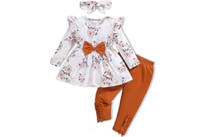 DORESBEBE Toddler Baby Girl Clothes Infant Girl Outfits Fall Ruffle Floral T-Shirt Top Pants Set Winter Spring Clothes