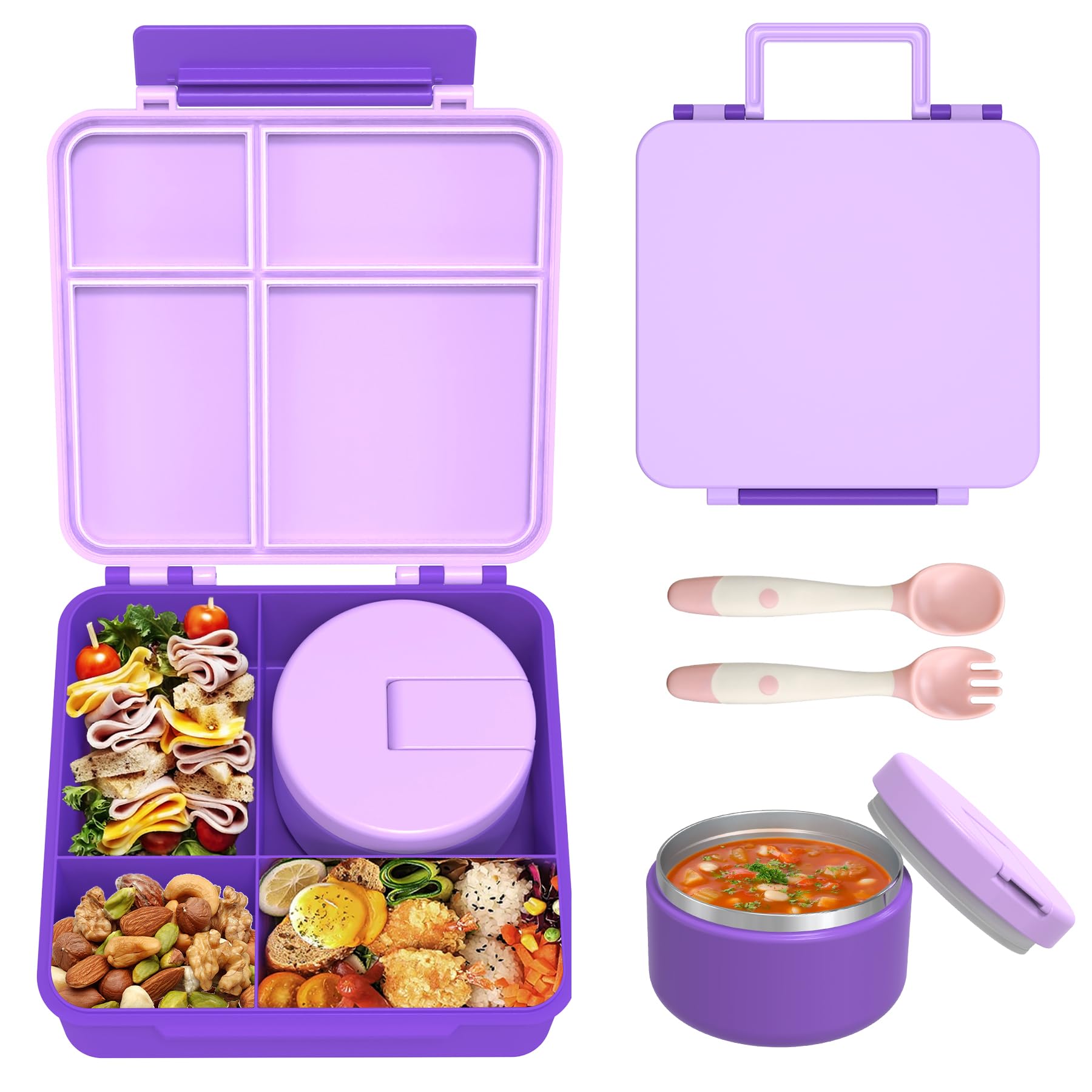 Photo 1 of (incomplete) Bento Lunch Box with 8oz Soup Thermo, Kids Leakproof Lunch Food Containers with 4 Compartment (Purple)