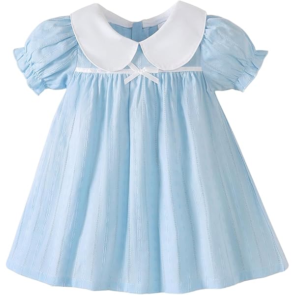 Amazon.com: Toddler Baby Kids Girls Doll Collar Ruched Sundress Solid Color  Short Sleeve Casual Dresses (Light Blue, 12-18 Months): Clothing, Shoes &  Jewelry