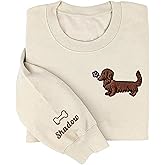 NAZENTI Embroidered Dachshund Sweatshirt with Dog Name on Sleeve, Personalized Valentines Dog Mom Shirt, Wiener Dog Gifts