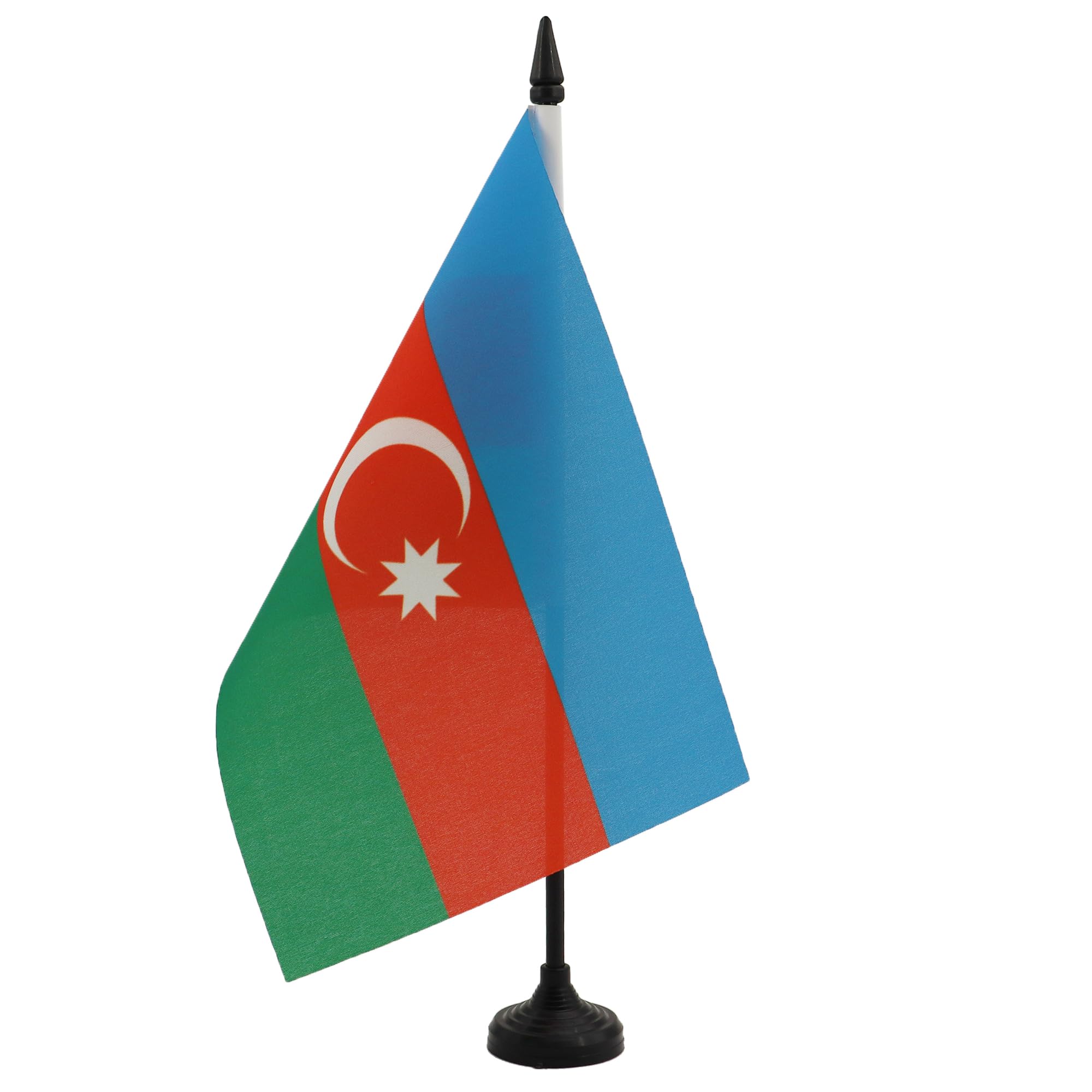 AZ FLAG Azerbaijan Table Flag 5'' x 8'' - Azerbaijani Office Decoration 100% Polyester 21 x 14 cm - Mini Desk Flag with Pole and Black Plastic Base