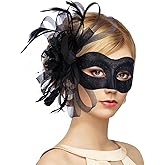 Zinniday 2026 Venetian Masquerade Mask for Women - 1950s Carnival Masks with Removable Feather Flower Hair Clip
