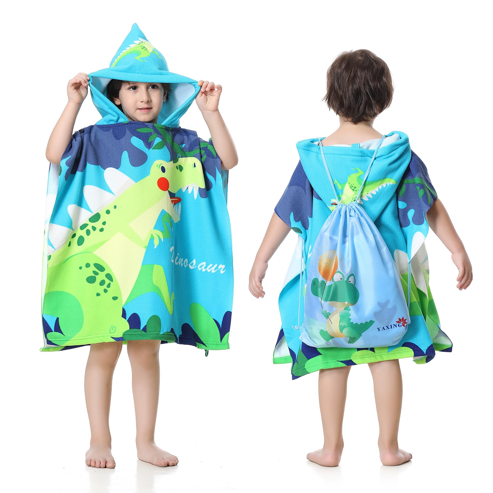 MOKANI Hooded Poncho Towels for Kids, Microfibre Ultra Soft Baby Beach Swimming Towels, Quick Dry Warm Wrap Changing Robe with Drawstring Bag for Boys Girls (Children's Height: 85-110 cm)