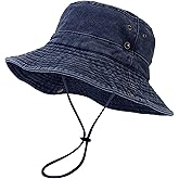 Unisex Cotton Boonie Hat Summer Outdoor Packable Fishing Bucket Hat Beach Sun Hat with String for Women Men