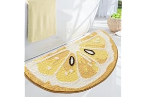HYST Playtime Cozy Lemon Cute Fruits Half Round Shaped Bedroom Bathroom Doorway Kitchen Floor Rug Carpet Water Absorption Non-Slip mat for Kid's Room (Light Yellow, 1'6" x 2'2" (Semicircular))