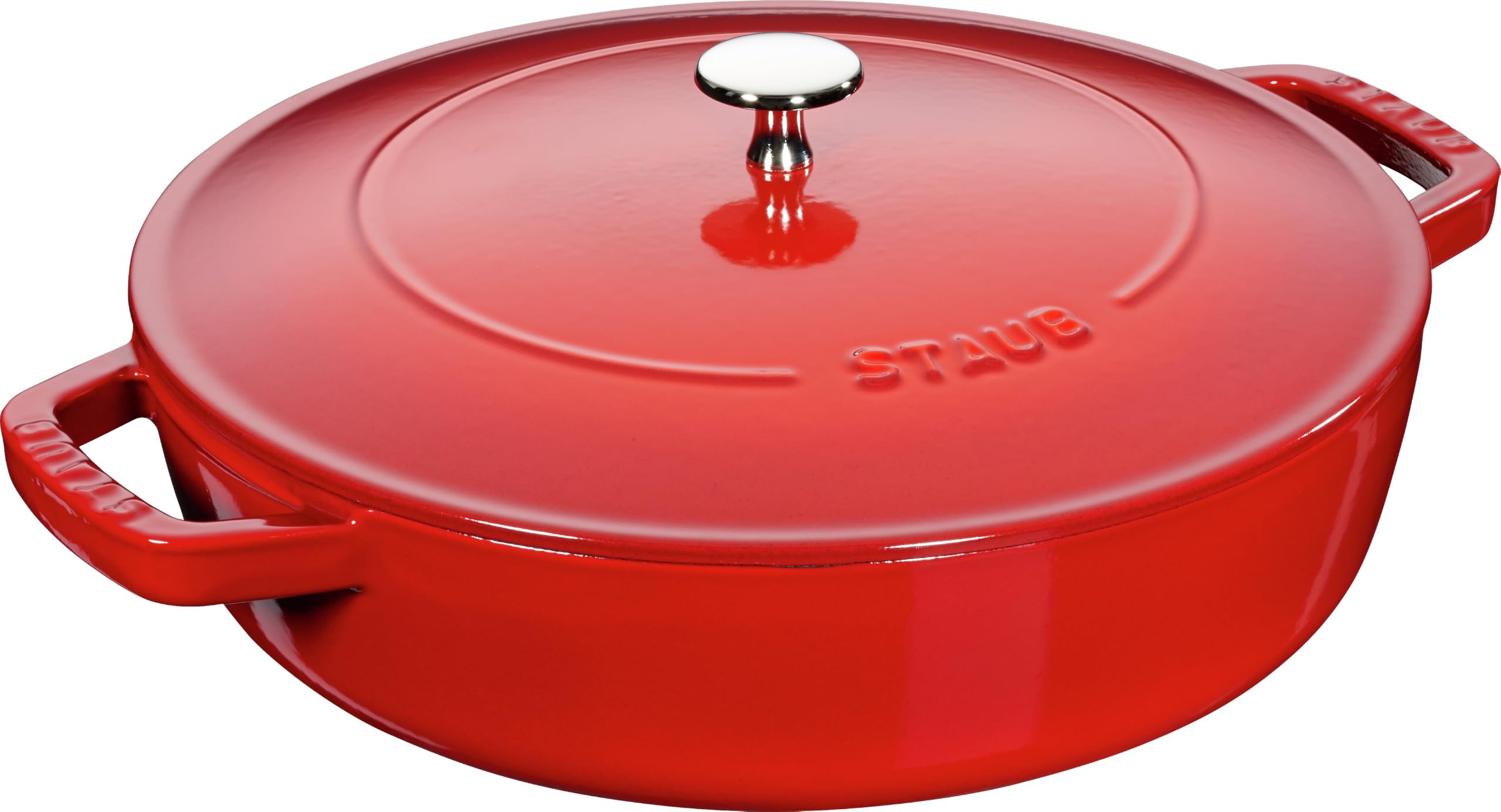 STAUB Schmorpfanne, Chistera Bräter, 28 cm, 3,7 L, Induktionsgeeignet, Aroma-Regen, Made in France, Kirsch-Rot
