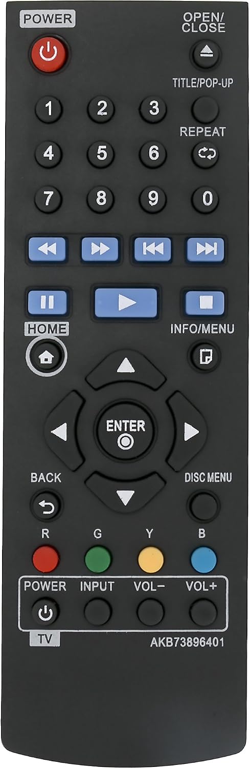AKB73896401 Remote Control Replace -VINABTY AKB73896401 Blu-ray Remote for LG BD640 BP135N BP135W BP145 BP155N BP200 BP325W BP335WN BP340 BP350N BPM25 BPM34 BPM35 P255N BP250 BP135 BP240 BP300 BP335W