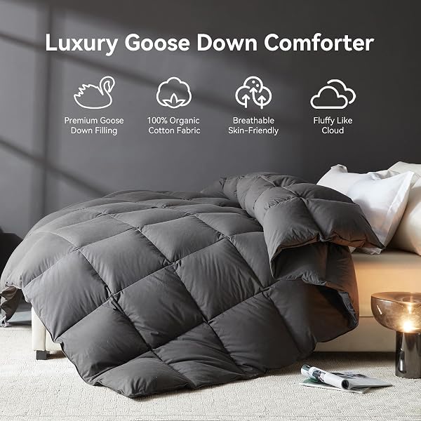 L LOVSOUL GOOSE FEATHER DOWN FIBER COMFORTER SUPER KING, GREY, ALL SEASON