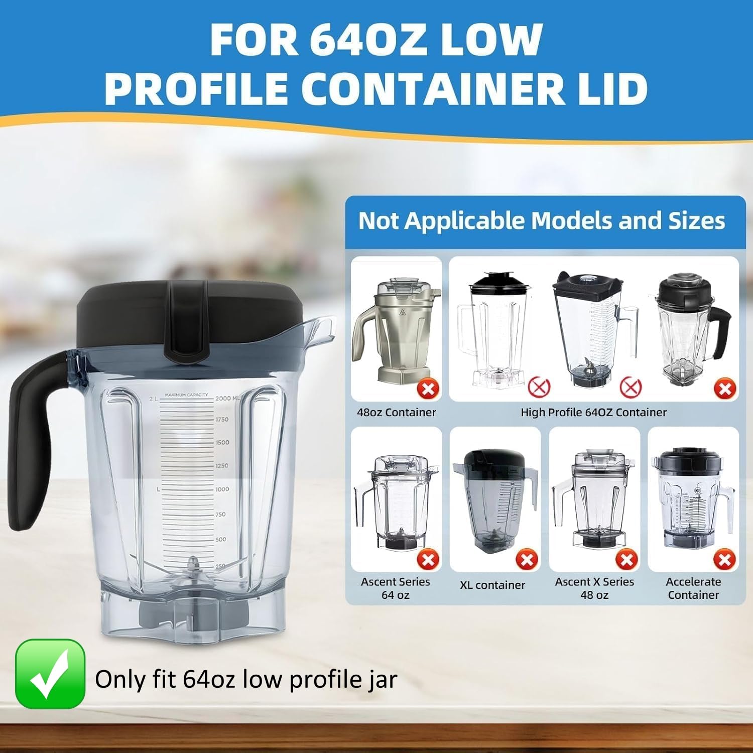 For Vitamix Lid Replacement, Lids For 64 oz. Low Profile Containers, For Vitamix Pro 750 5300 E320 VM0158 7500 780 Pitchers, Lid Compatible With Vitamix Accessories
