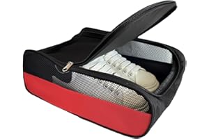 SUAETIAI Golf Shoe Bag for Men Women, Mesh Travel Bag for Shoes, Water Proof Ventilation Shoe Bags for Gym, Outdoor Shoes Carrier with Zippered and Handle (Black/Red)