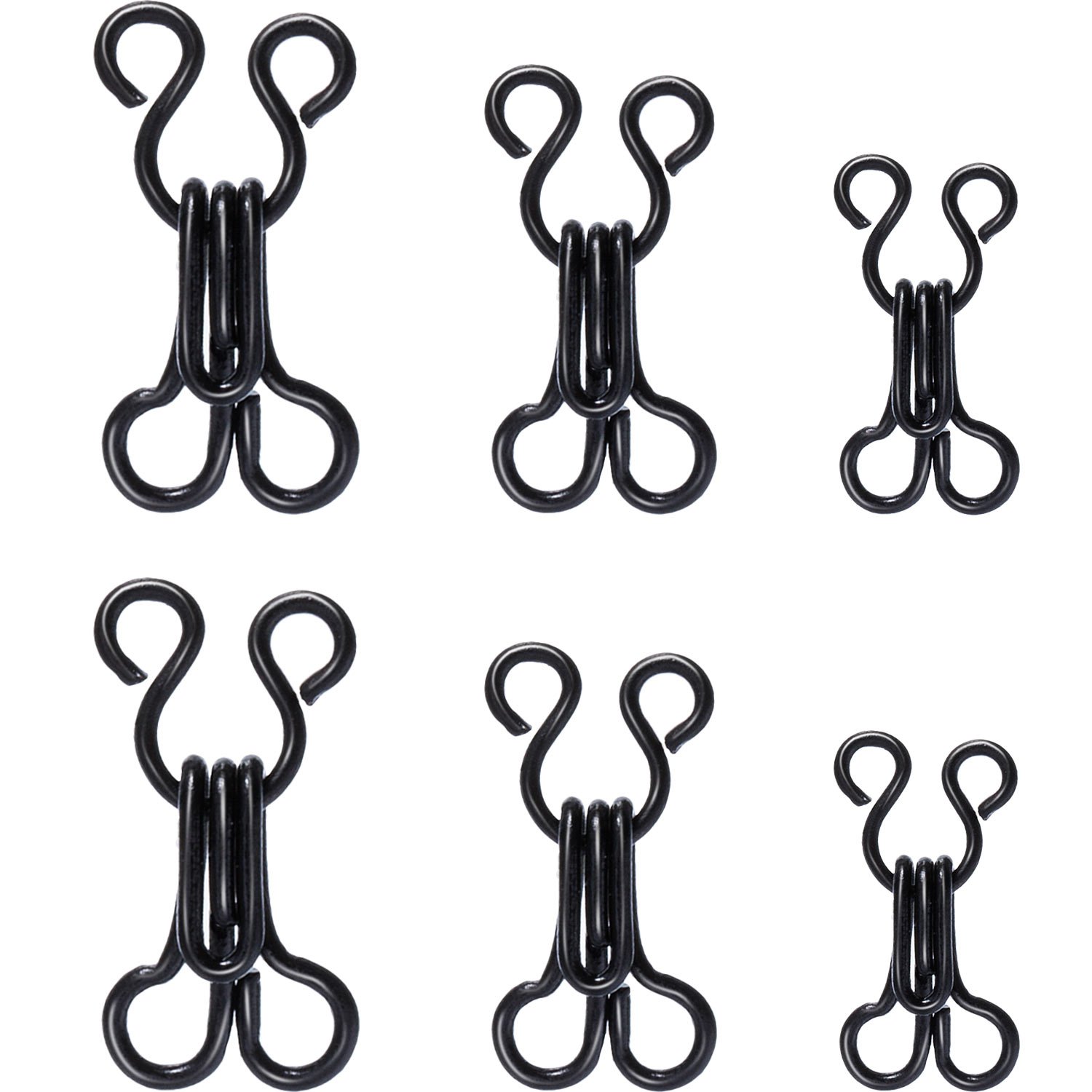 Bememo 50 Set Sewing Hooks and Eyes Closure for Bra and Clothing, 3 Sizes (Black)
