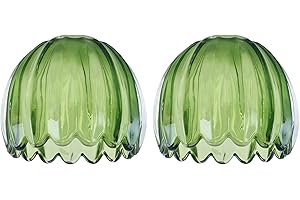 AHDWDW Glass Green Tulip Lamp Shades Set of 2 Small Flower Art Blown Lampshades,1.58lb,1.65" Top x 5.5" Diameter x 3.9" Height,Replacement Mini Lamp Shade for Floor Lamp Table Wall Lamp Chandelier Decor