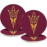 Desert Cactus Arizona State University Circle Ceramic Coasters 4 Pack ASU Sun Devils Absorbent Drink Coasters with Cork Backing (Design A)
