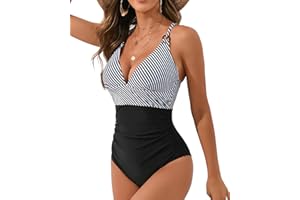 VECENEY One Piece Swimsuit for Women Tummy Control Bathing Suit V Neck Ruched Criss Cross Swimwear