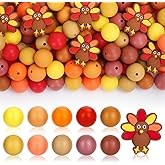 FYSUIMU 106Pcs Thanksgiving Turkey Silicone Focal Beads Fall Orange Yellow Brown Loose Rubber Bead Round Spacer Beads for Autumn DIY Crafts Jewelry Necklace