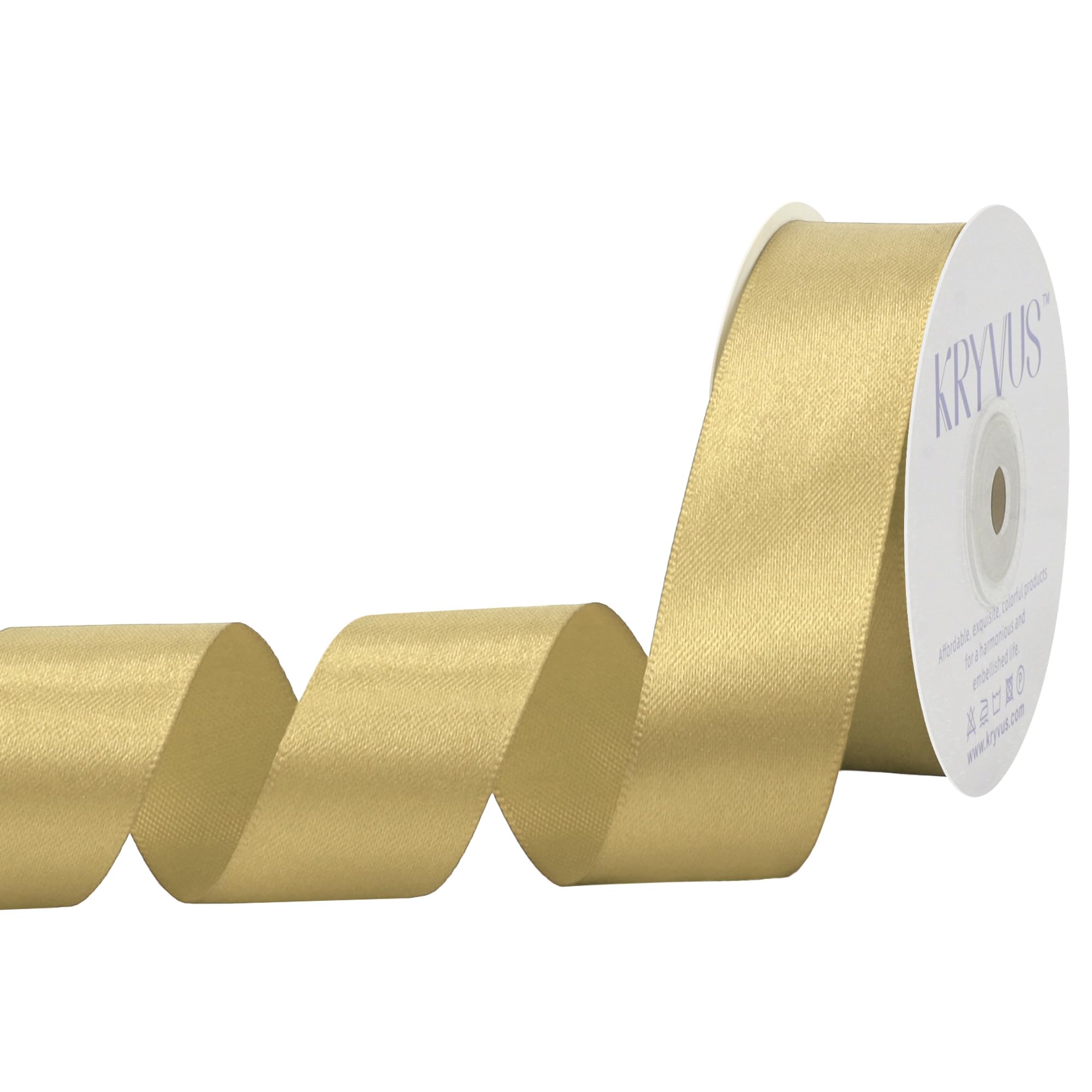 Kryvus Champagne Gold Satin Ribbon, 25mm x 22M Single Face Champagne Gold Ribbon, Solid Color Satin Ribbon Perfect for Gift Wrapping, Crafts, Bow Making, Sewing and Wedding Decorations