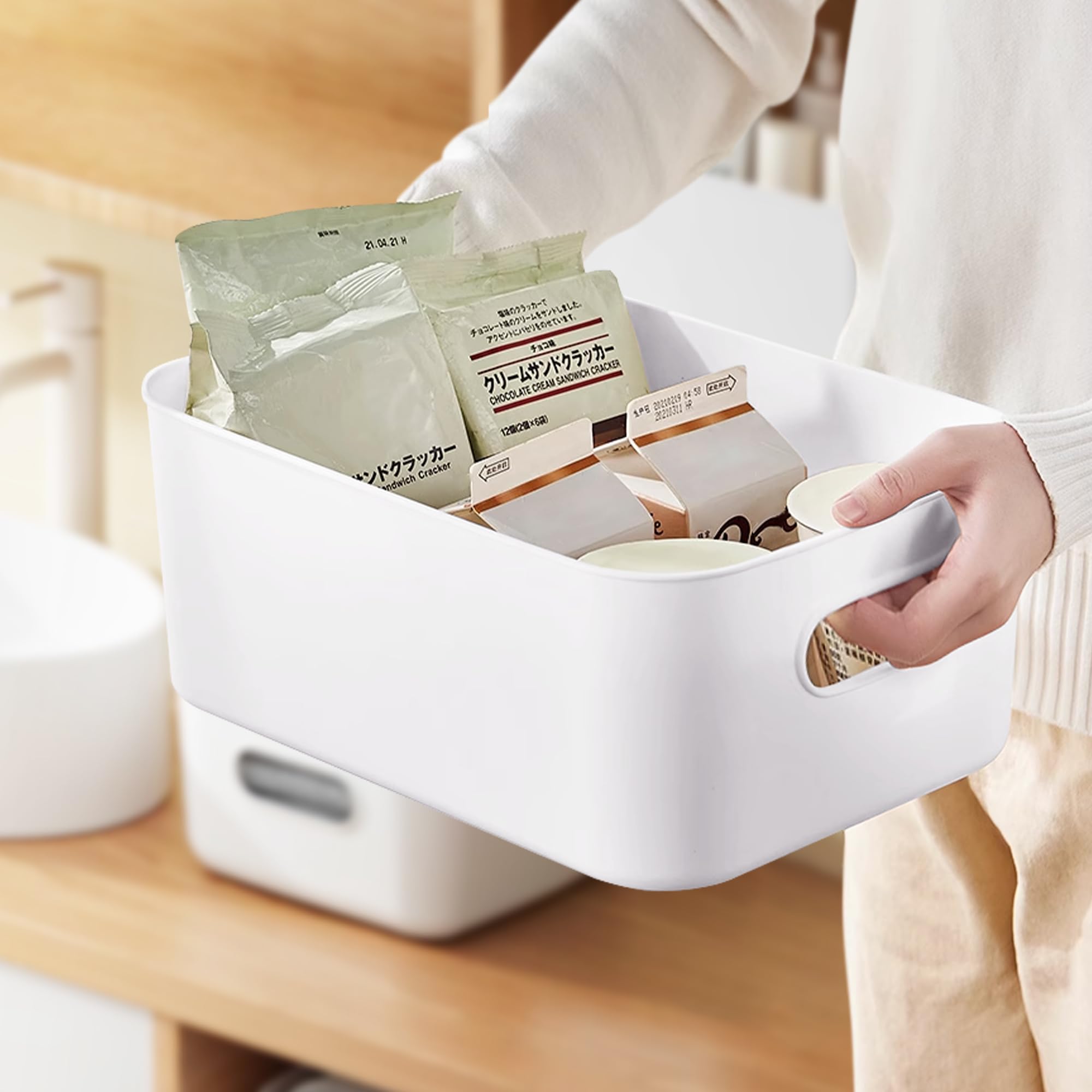 SHEPIN 10 Stück Aufbewahrungsbox Kunststoff Große Weiß 30x20x12cm, Aufbewahrungsboxen mit Griff, Boxen Aufbewahrung Badezimmer Organizer Box Küche Plastik Aufbewahrungskorb & Behälter(Weiß-30cm) 6