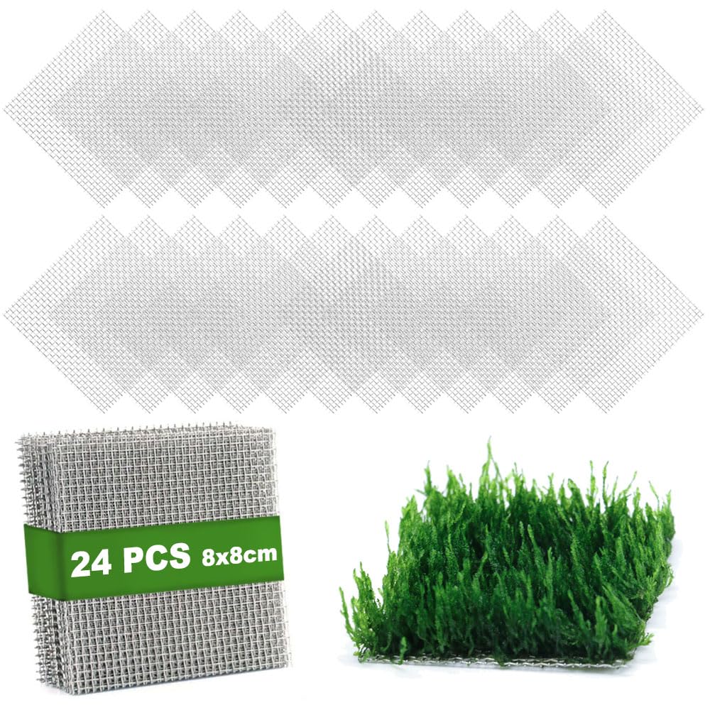 LINLAN 24 Pieces 3.1X3.1in (8X8cm) Aquarium Moss Mesh, 304 Stainless Steel Aquatic Moss Wall for Fixing and Propagating Aquatic Mosses, DIY Aquarium Filtration, and Aquascaping