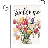 HOMFREEST Tulip Spring Garden Flag 12x18 Inch Double Sided Burlap Floral Small Yard Flags Welcome Flowers Holiday Decoration for Outside