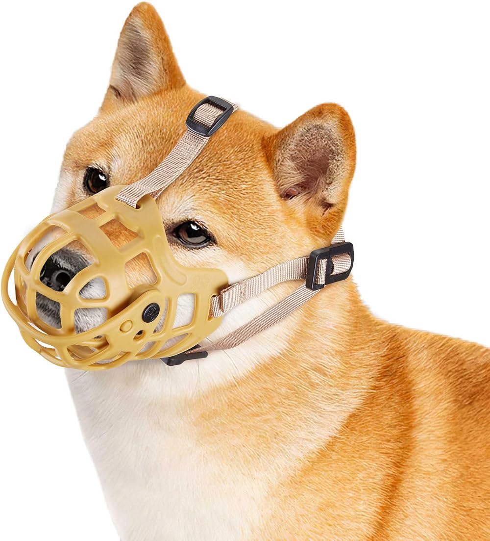 Ownpets Adjustable Dog Muzzle with Movable Cover Beige Large to Small Breeds