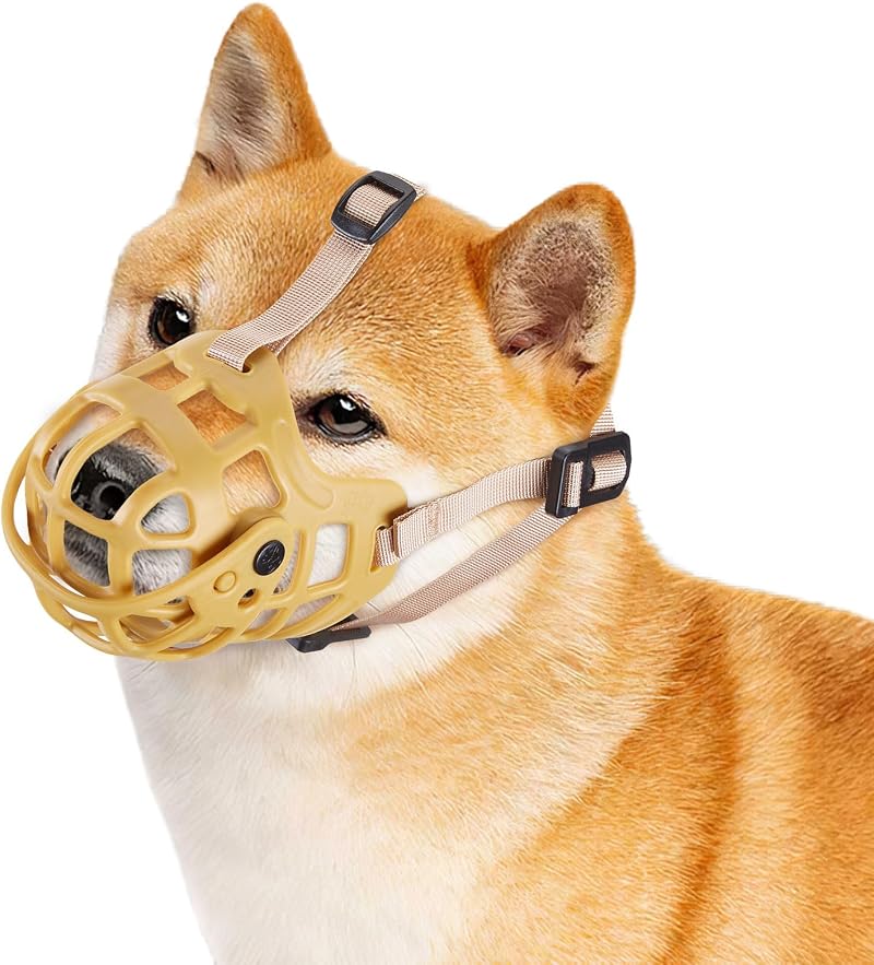 Ownpets Adjustable Dog Muzzle with Movable Cover Beige Large to Small Breeds