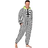BEETLEJUICE Mens One-Piece Pajamas with Hood, Fleece Loungewear - Gifts for Him