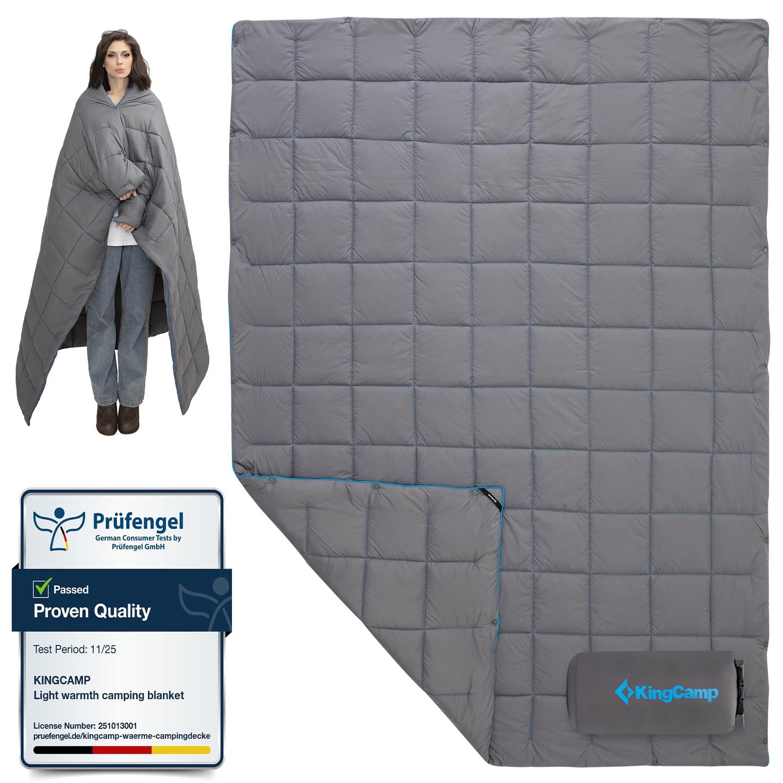 KingCamp Camping Blanket Lightweight Outdoor, Travel Blanket Multifunctional Warm, Sleeping Blankets Ultralight with Snap Button, Sleeping Quilt for Picnics Beach Camping Hiking Car Indoor