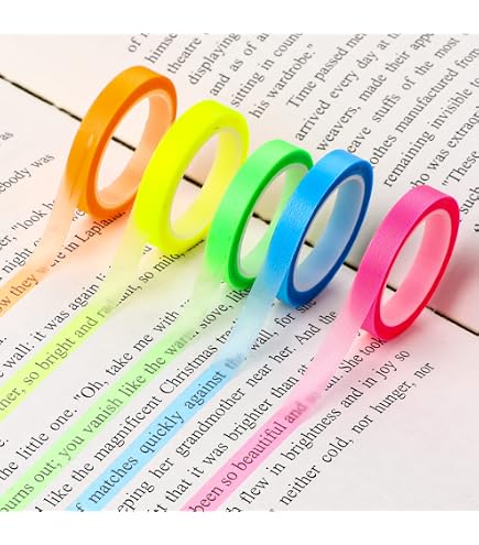 10 Rolls Removable Highlighter Tape - Colorful Fluorescent & Pastel Strips, 0.6cm X 5m, For Study & Office