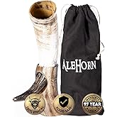 AleHorn Viking Drinking Horn with Stand – Handcrafted Natural Ox Horn Mead & Ale – Medieval Norse Display Cup for Home Bar Decor & Holiday Gifts for Men