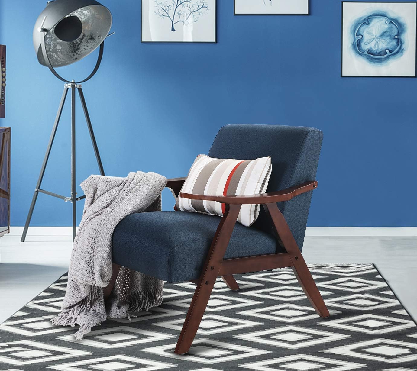 Home Kitchen Dark Grey Sophia William Accent Chair Mid Century Living Room Chair Upholstered Padded Linen Armchair Modern Furniture With Solid Wood For Home Bedroom Living Room Furniture