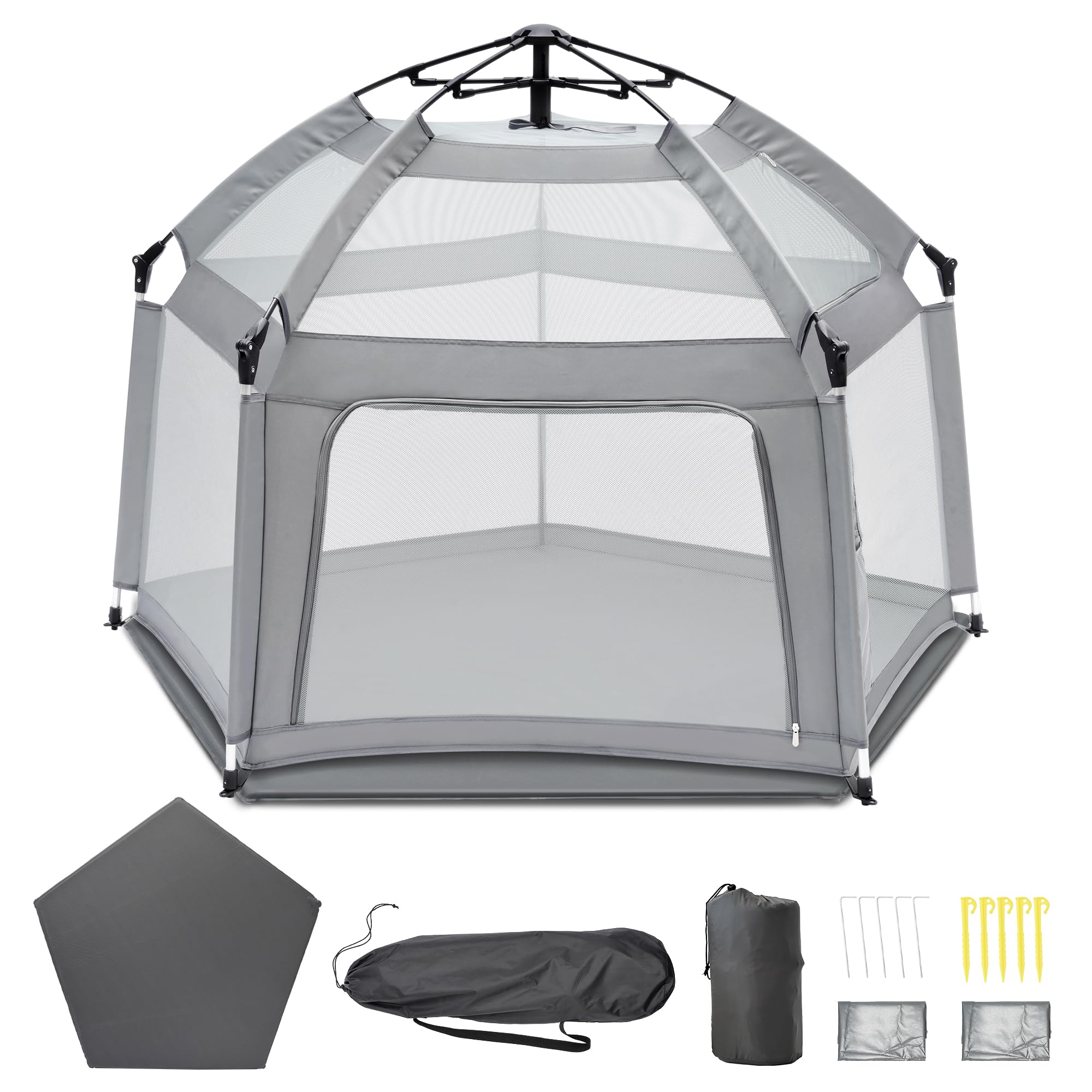 Photo 1 of **BROKEN** MISSING PARTS** 
Portable Baby Playpen with Inflatable Mattress & Sunshade,Outdoor Baby Playpen for Babies and Toddlers,Foldable Pop Up Play Tent for Home, Park, Beach and Camping,Beach playpen-Light Gray
