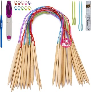 ARPDJK Stricknadeln Bambus Set, 18 Paare 2mm - 10mm Rundstricknadel Doppelspitzige Stricknadeln mit Stichmarkierungen, Maßband, Schere, Häkeln, Nadel, für Anfänger und Profis