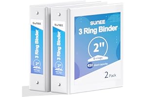 SUNEE 3 Ring Binder 2 Inch 2 Pack, Clear View Three Ring PVC-Free (Fit 8.5x11 Inches) for School or Office Supplies, White