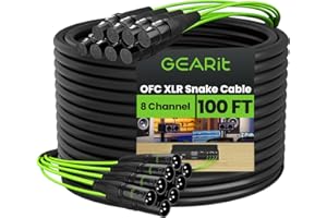 GEARit 8-Channel XLR Snake Cable (100 ft) - 100% Oxygen-Free Copper Snake Wire, Channel Labels, Metal XLR Connectors for Pro Audio - 100 Feet