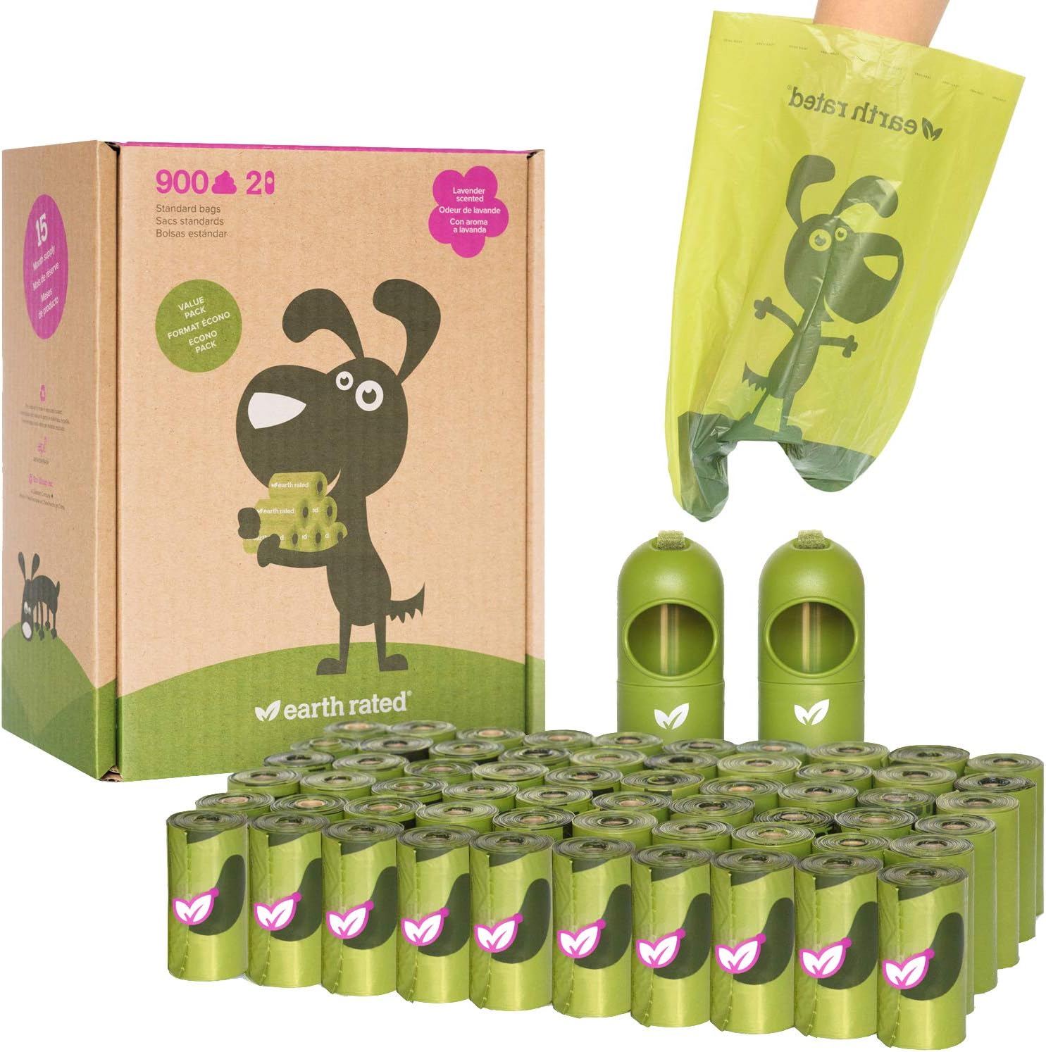 Earth Rated Dog Poop Bags Dispenser, Dog Poop Bag Holder Includes 1 Roll of 15 Lavender-scented Poop Bags : Pet Waste Bags : Pet Supplies