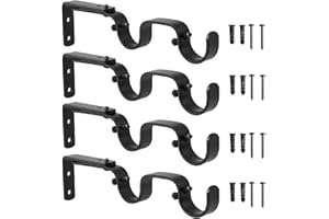 Anndason Heavy Duty Curtain Rod Brackets - Adjustable Double Rod Holders, 1 Inch (4 PCS, Black)