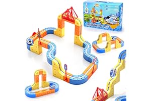 FANPROMS Electric Train Set 3D Flexible Race Track 83 PCS Car Track, Magnetic Track Car Sets Gravity Defying Train Track Stem