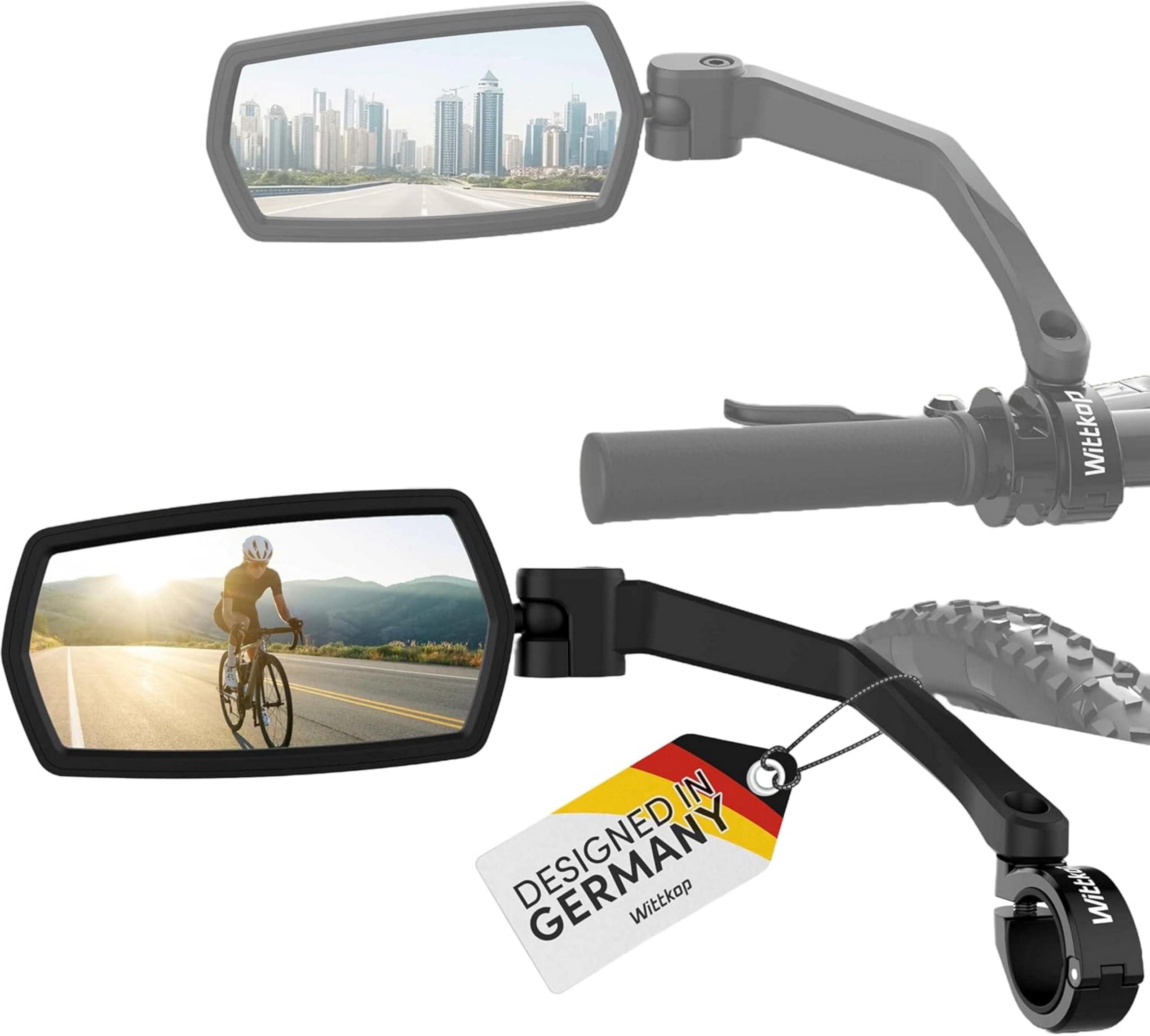 Photo 1 of WITTKOP Bike mirror | Large HD field of vision | 360° rotatable & foldable | Mounting above & below | Break-proof & durable | ebike accessories, bike mirror handlebar mount, bicycle mirrors