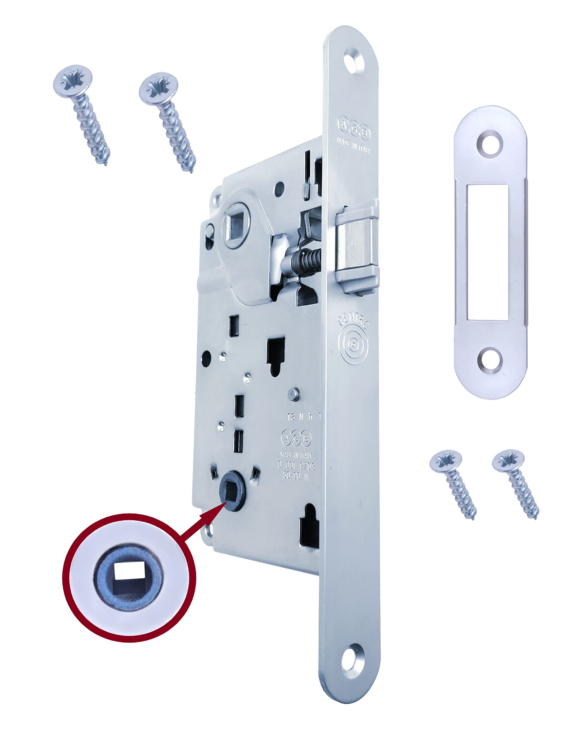 AGB Internal Door Locks Recessed for Bathroom WC series CENTRO (FRONT 22x196, LATCH, MATT CHROME)