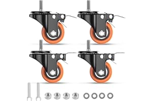 Stem Caster Wheels Heavy Duty with Brake Casters Set of 4 (2 inch, 3/8"-16x1")