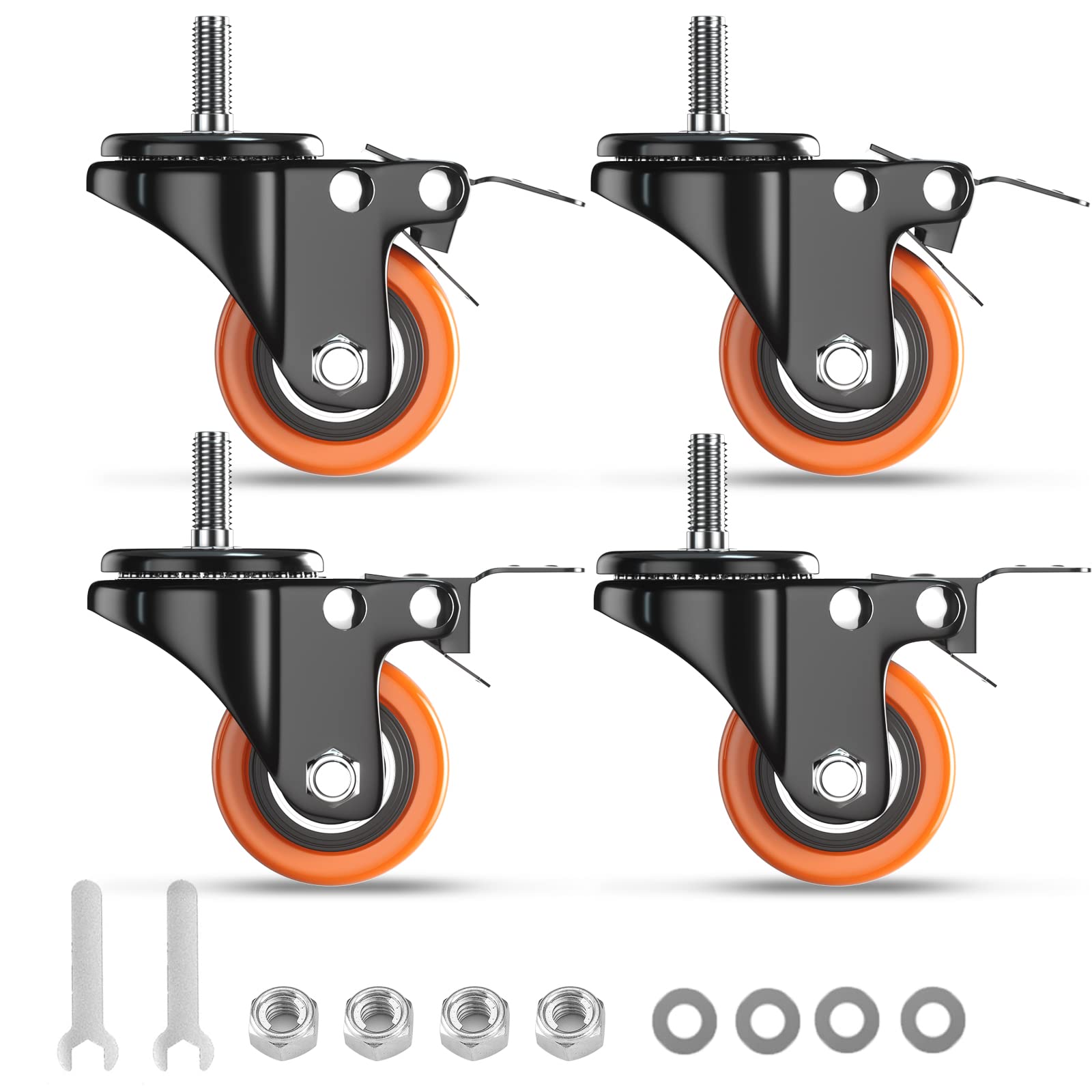 Photo 1 of Stem Caster Wheels 2 Inch Heavy Duty Threaded Stem Casters UNC 3/8"-16 x 1 Swivel Casters Set of 4 with Safety Dual Locking Wheel for Furniture and Cart