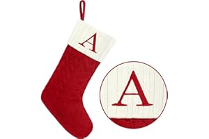 PAULMELE Christmas Stockings with Initials,20 Inches Large Knit Embroidered Letter Red White Christmas Stocking,Monogram Christmas Stocking for Famliy Holiday and Xmas Tree Fireplace (Letter A)