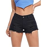 COZYEASE Women's Ripped Raw Trim Denim Shorts Plain Zipper Fly Straight Leg Jean Shorts