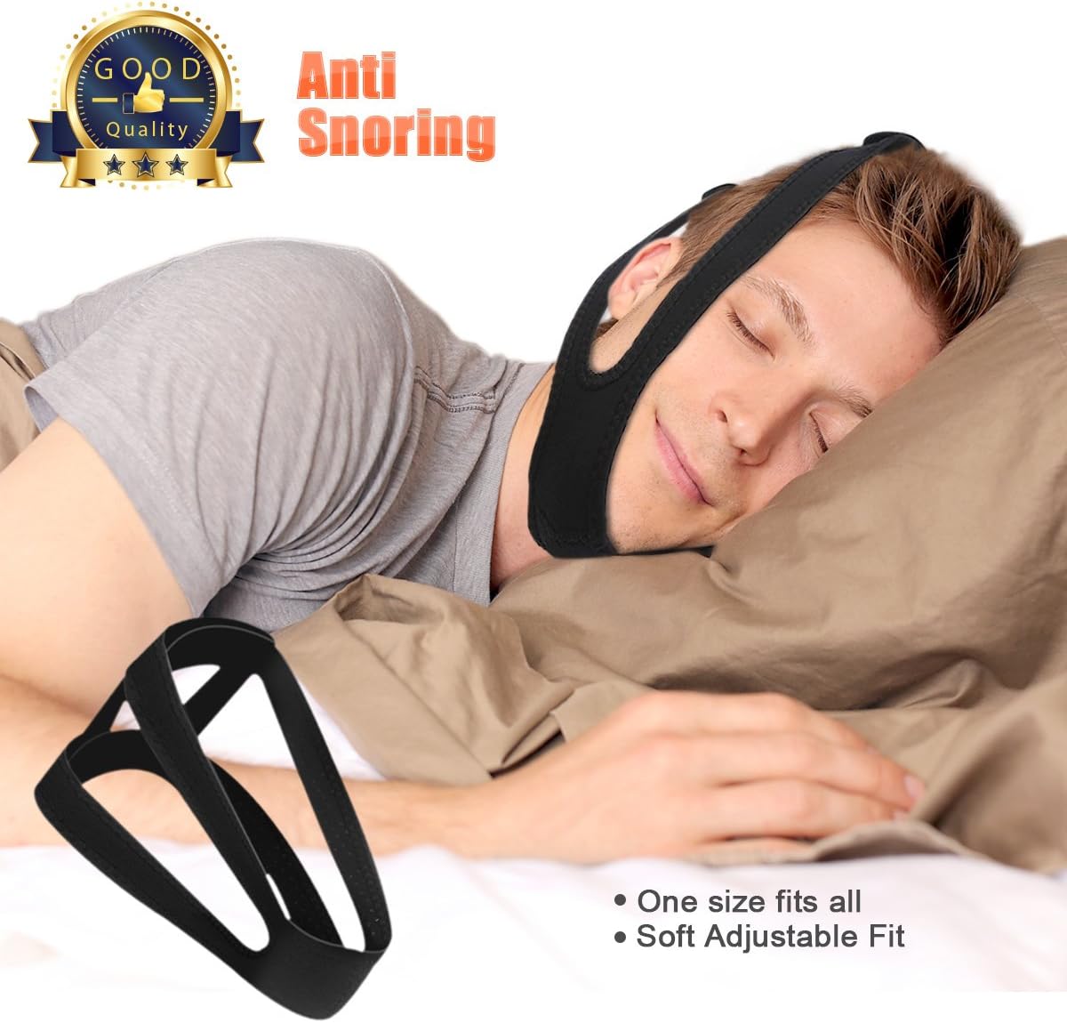 DOESIT Anti Snoring Chin Strap,Adjustable Stop Snoring Jaw Strap Support Mouth Breathing Strap for Men and Women (Black)